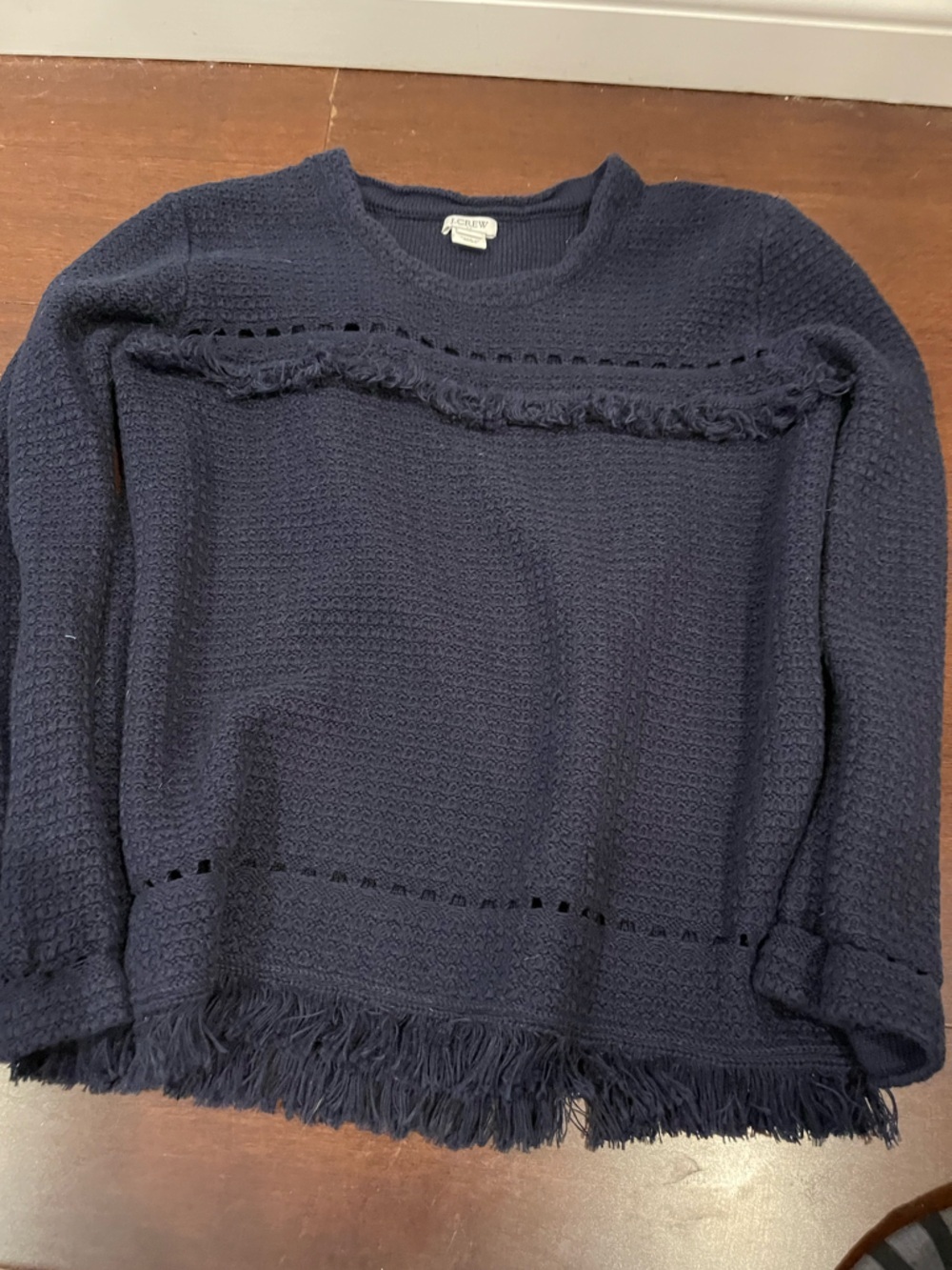 j crew factory mercantile navy blue fringe sweater medium
